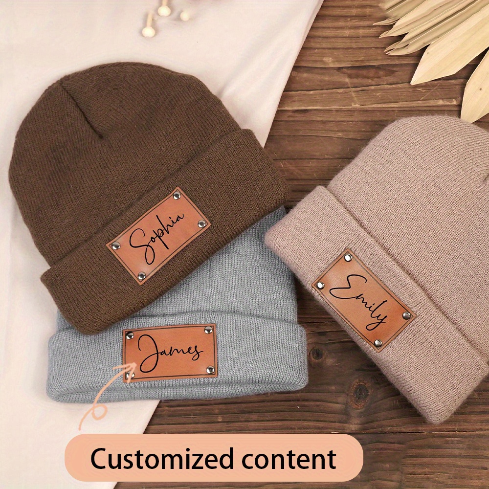 Custom Name Leather Label Knit - đánh giá và giá Knit Beanie Hat Warm