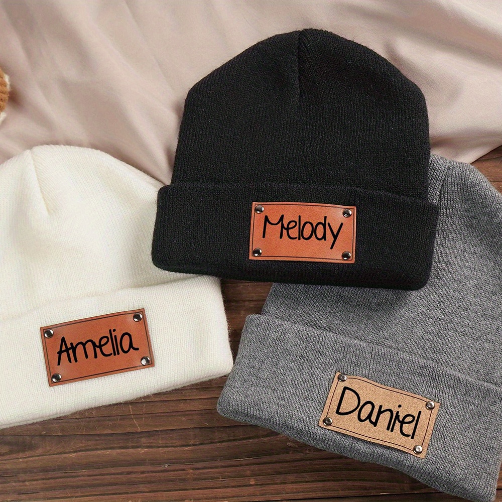 Custom Name Leather Label Knit - đánh giá và giá Knit Beanie Hat Warm